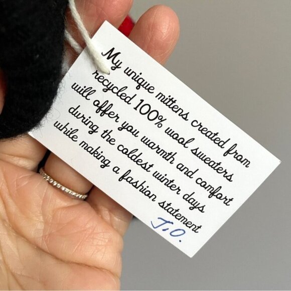 Handmade Red Black Fair Isle Snowflake Wool Mitts - S/M, NWTs - Picture 2 of 4